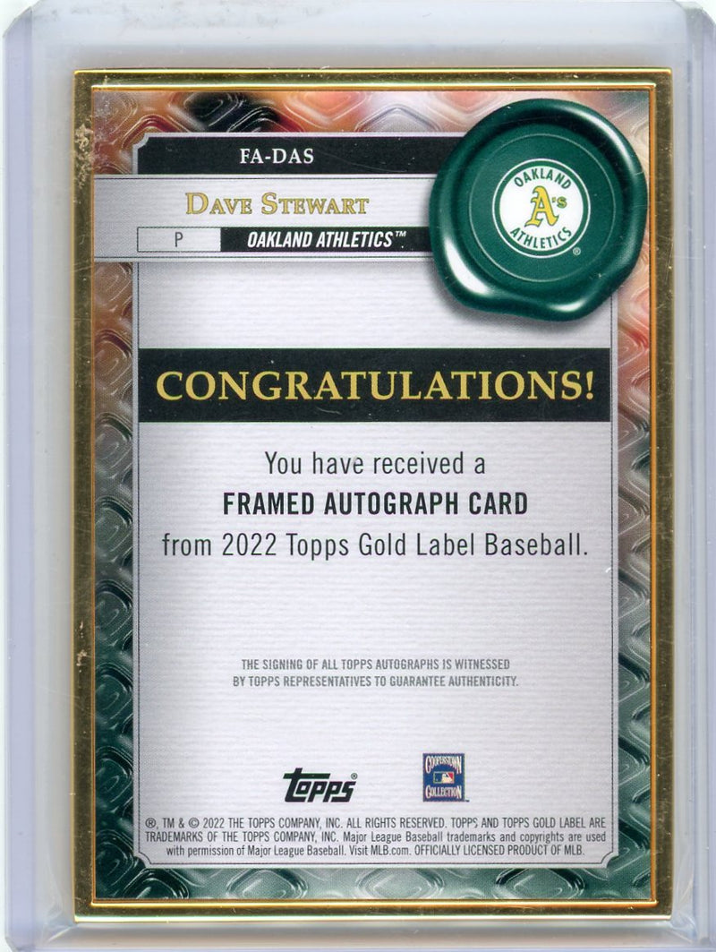 Dave Stewart 2022 Topps Gold Label autograph