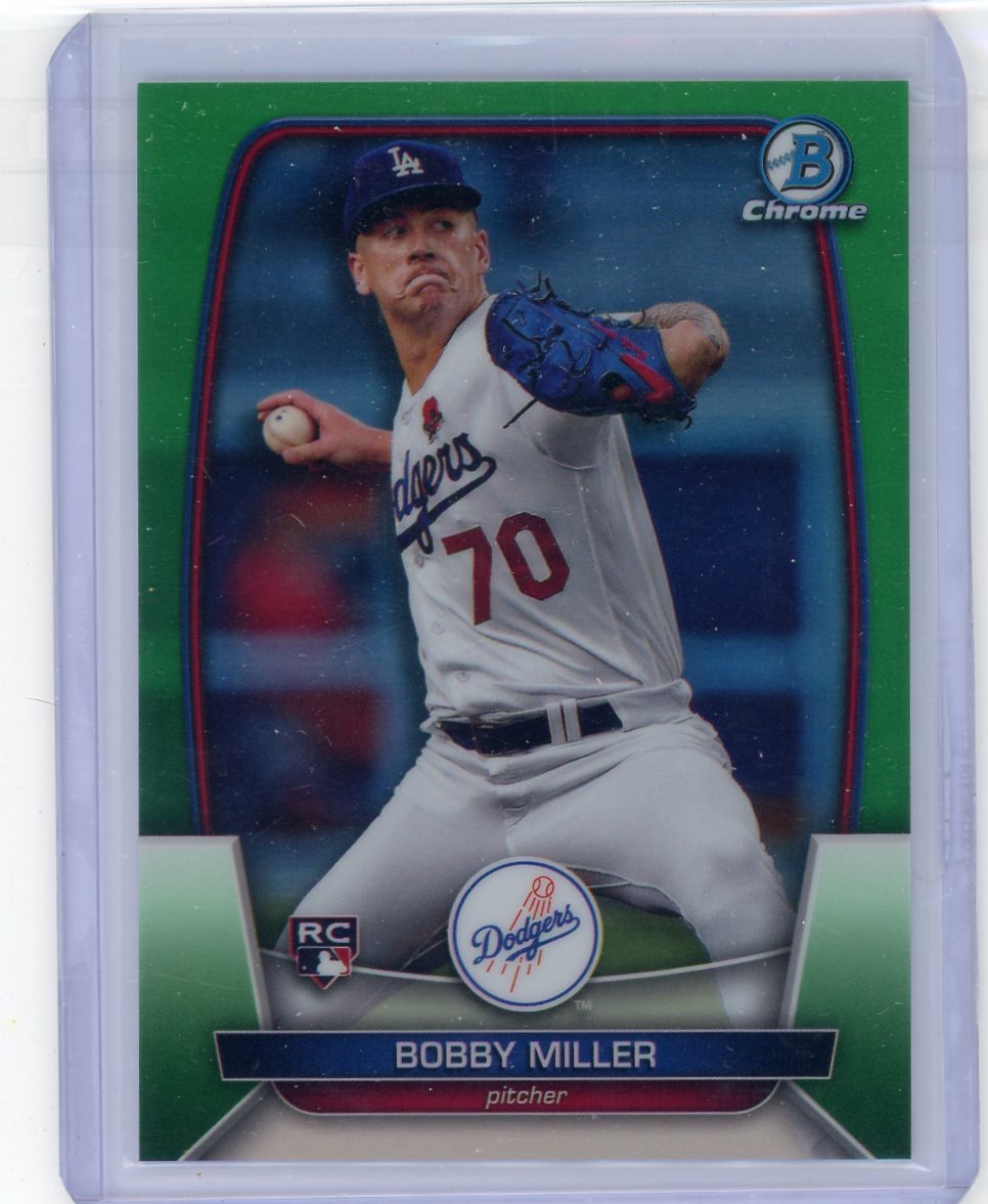 Bobby Miller 2023 Bowman Chrome green refractor rookie card #'d 10/99