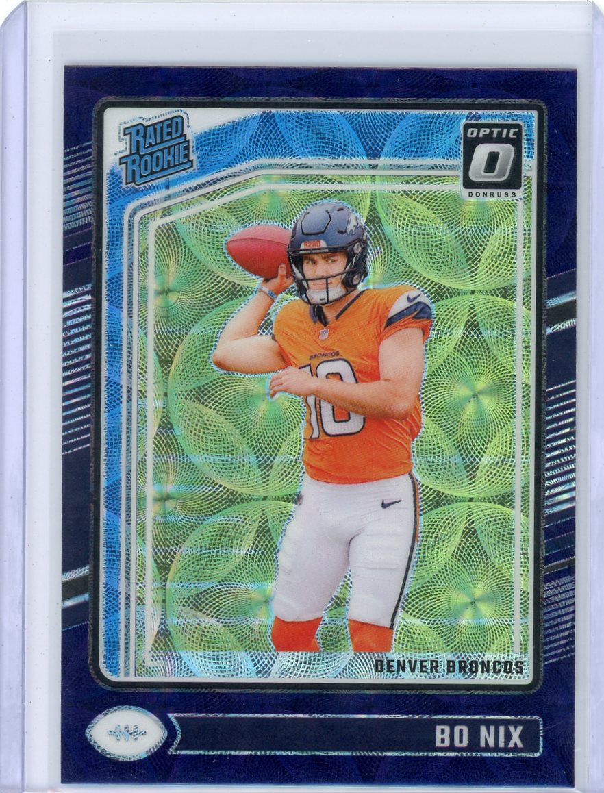 Bo Nix 2024 Panini Donruss Optic Rated Rookie Purple Scope Prizm