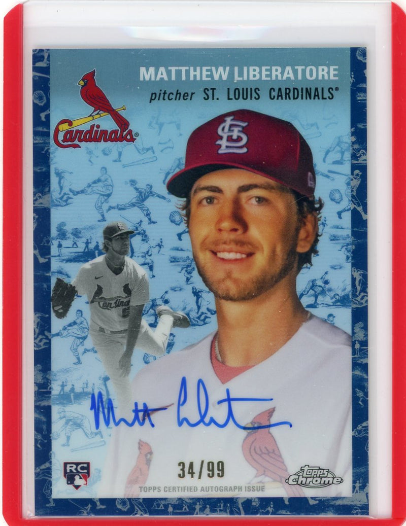 Matthew Liberatore 2023 Topps Chrome Platinum Anniv. blue toil autograph rc 