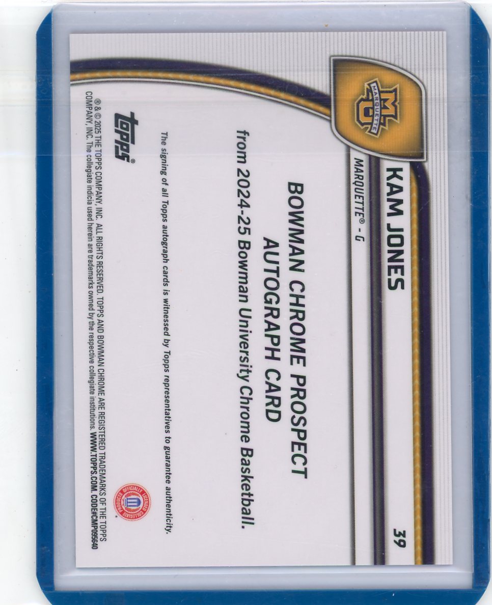 Kam Jones 2024-25 Bowman University Chrome Orange Shimmer Prospect Auto #'d 45/65