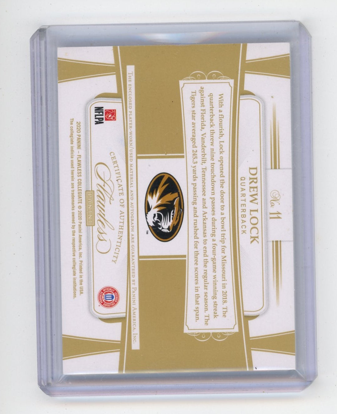 Drew Lock 2020 Panini Flawless Collegiate game-used dual-relic autograph silver #'d 03/15