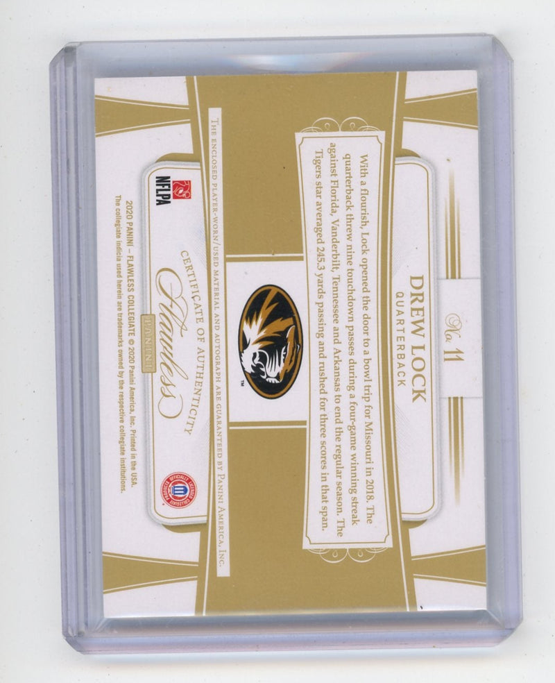 Drew Lock 2020 Panini Flawless Collegiate game-used dual-relic autograph silver 