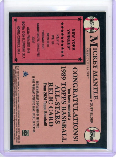 Mickey Mantle 2024 Topps 1989 All-Stars Relic
