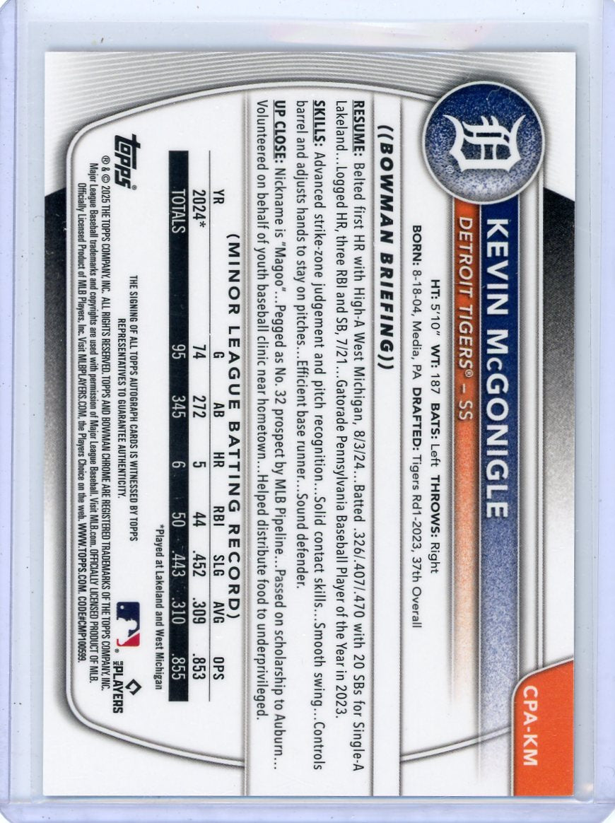 Kevin McGonigle 2025 1st Bowman Chrome autograph purple refractor #'d 089/250