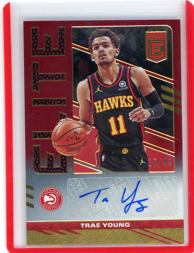 Trae Young 2021-22 Panini Donruss Elite Signatures red autograph 