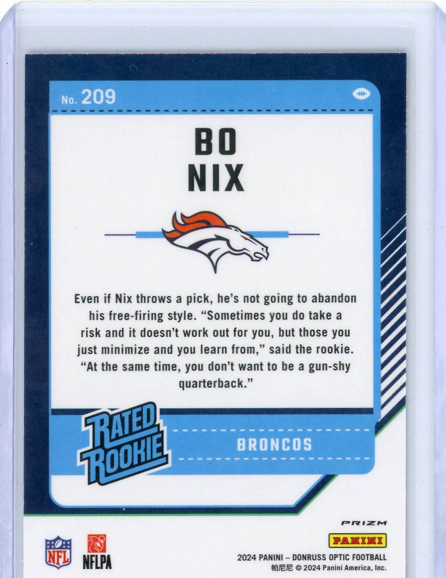 Bo Nix 2024 Panini Donruss Optic Rated Rookie Purple Scope Prizm