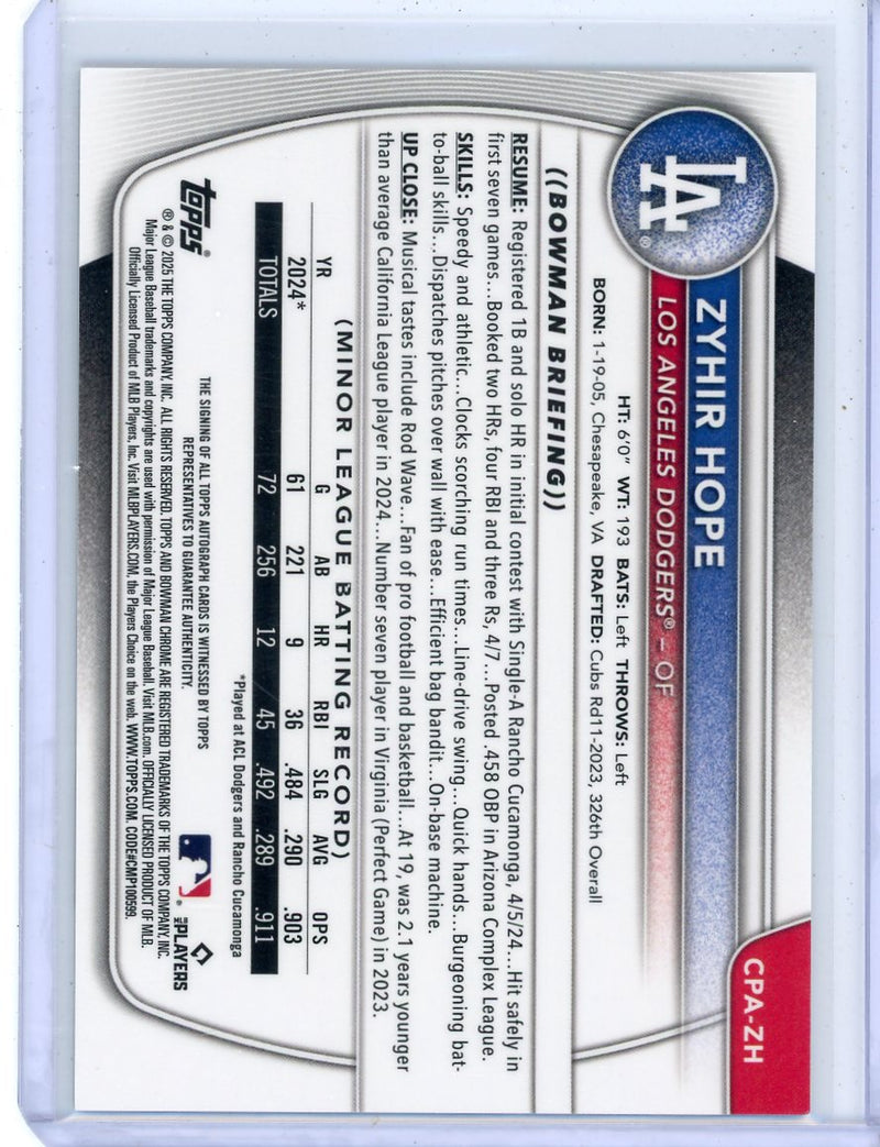 Zyhir Hope 2025 Bowman Chrome autograph mini diamond refractor 
