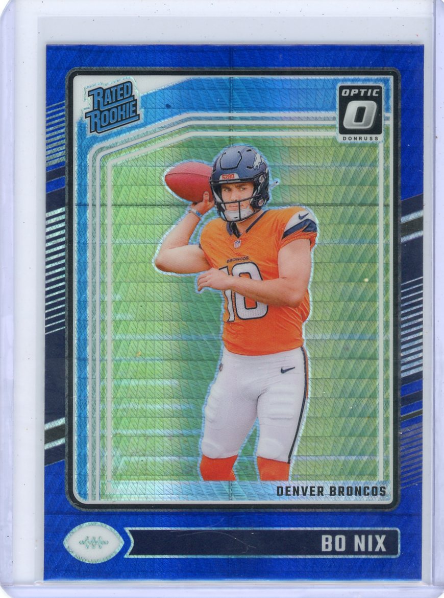Bo Nix 2024 Panini Donruss Optic Rated Rookie Blue Hyper Prizm
