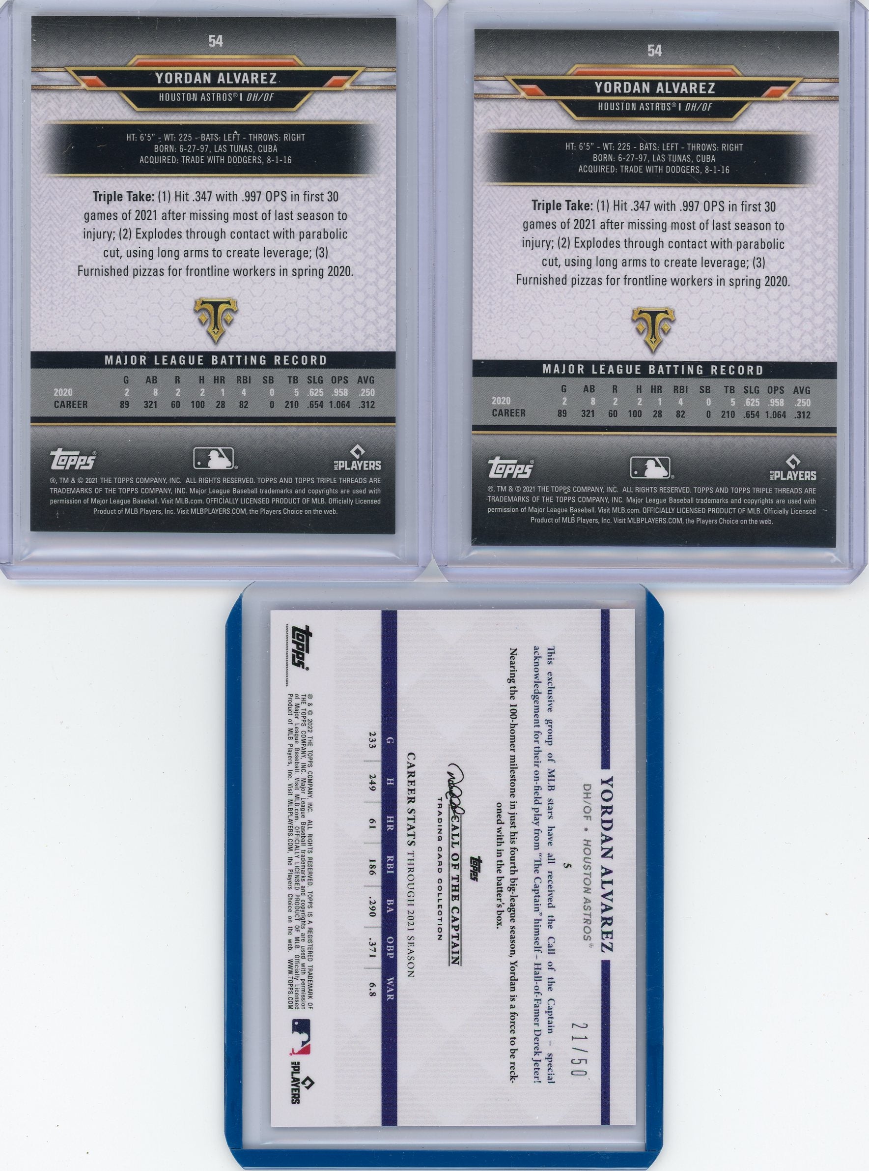 Yordan Alvarez 2021/22 Topps #'d lot /50, /125 + /299