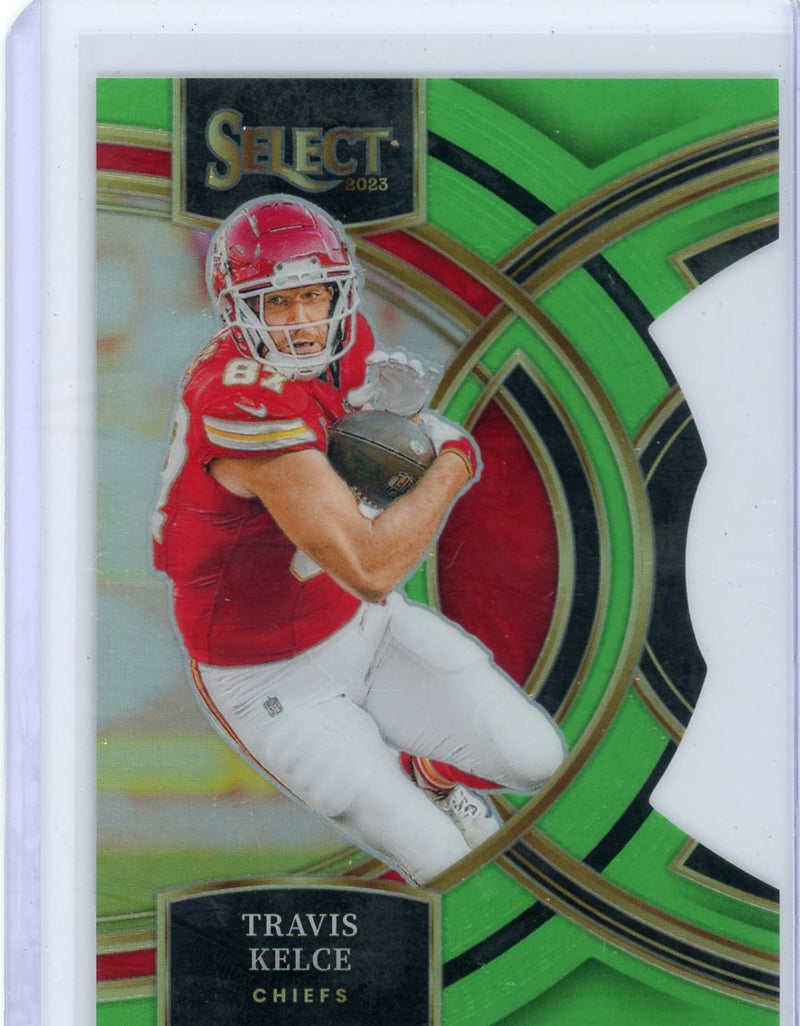 Travis Kelce 2023 Panini Select Premier Neon Green Prizm Die-Cut 