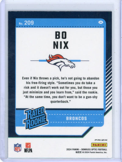 Bo Nix 2024 Panini Donruss Optic Rated Rookie Blue Hyper Prizm