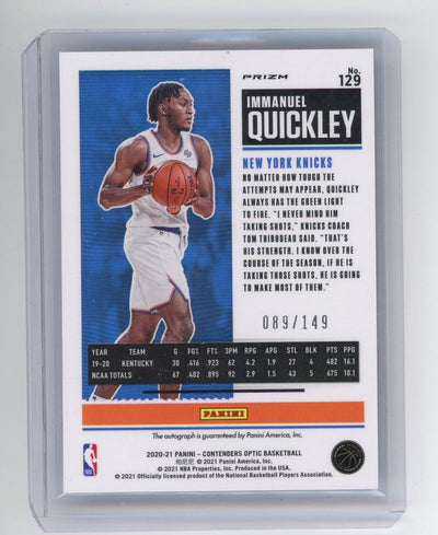 Immanuel Quickley 2020-21 Panini Contenders Optic autograph rookie ticket red prizm #'d 089/149