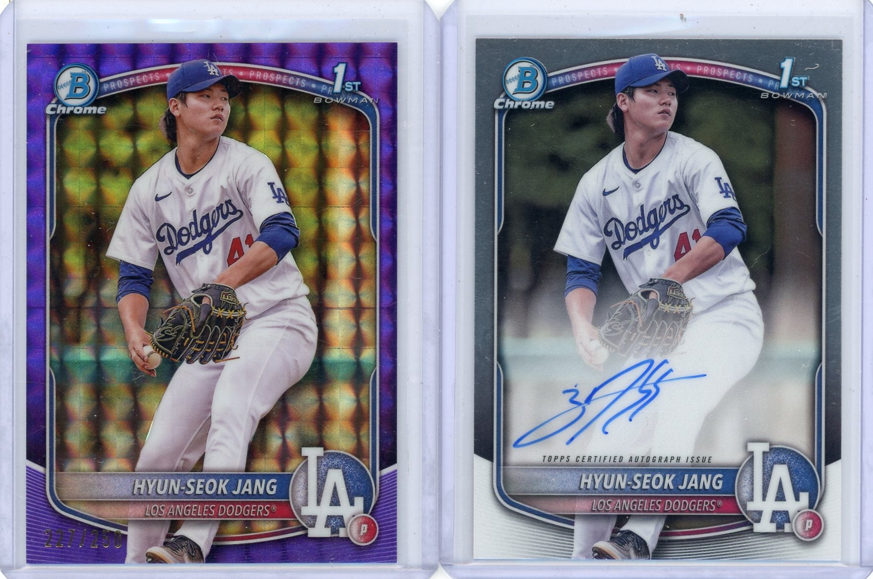 Hyun-Seok Jang 2025 1st Bowman Chrome 2-card lot /250 non auto + base auto