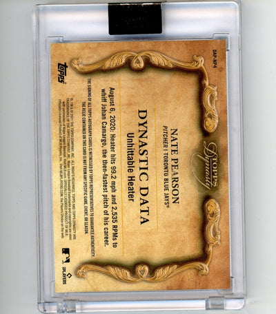 Nate Pearson 2021 Topps Dynasty Dynastic Data game-used relic autograph rookie card #'d 3/5