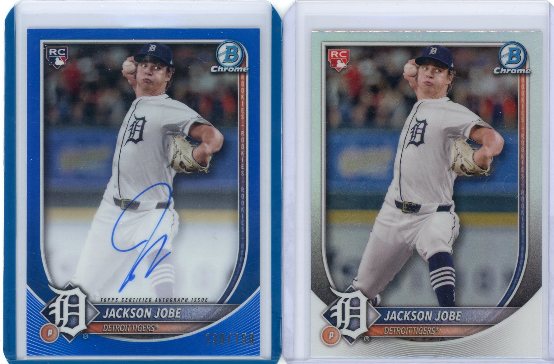 Jackson Jobe 2025 Bowman Chrome 2-card rookie lot auto /150 + red RC redemption logo