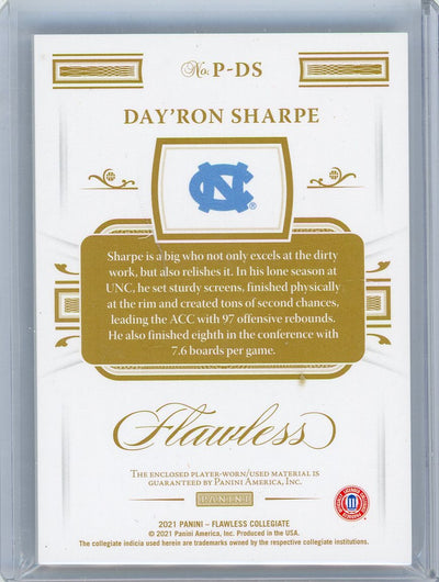 Day'Ron Sharpe 2021 Panini Flawless Collegiate jumbo relic rookie card #'d 05/20