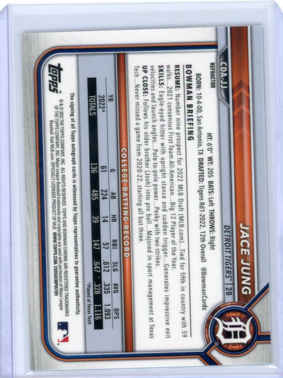 Jace Jung 2022 Bowman Chrome 1st Refractor Auto #'d 019/499