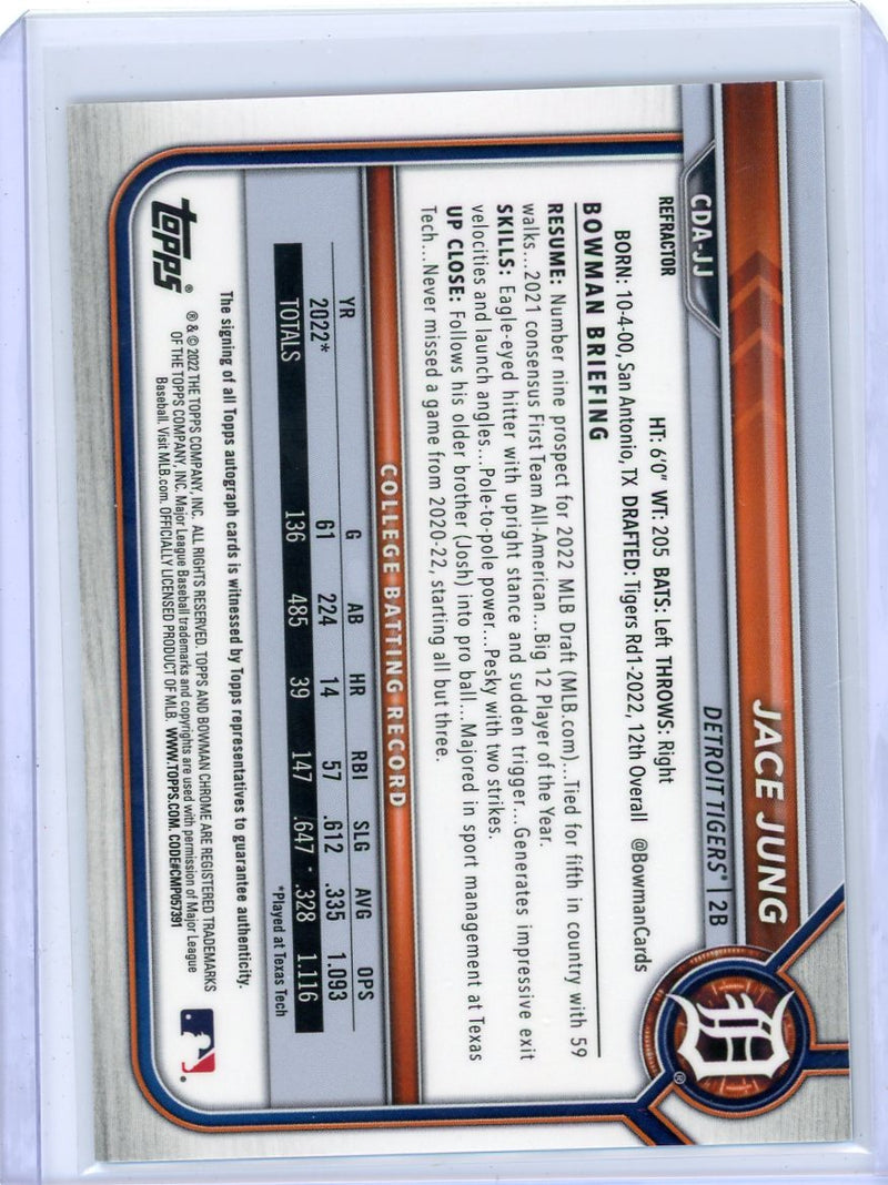 Jace Jung 2022 Bowman Chrome 1st Refractor Auto 