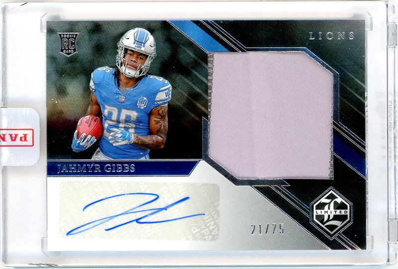 Jahmyr Gibbs 2023 Panini Limited Rookie Patch Autograph 