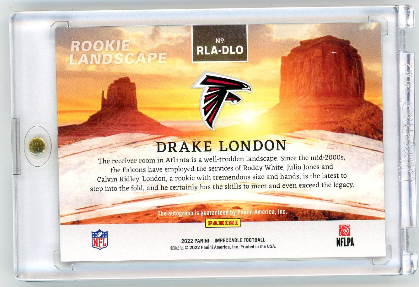 Drake London 2022 Impeccable Rookie Landscape Gold Autograph #'d 07/10 RC