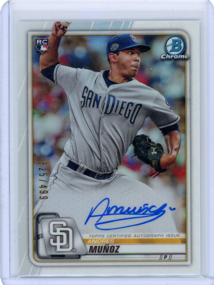 Andres Munoz 2020 Bowman Chrome Refractor Auto RC #'d 325/499