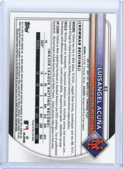 Luisangel Acuna 2025 Bowman Chrome Red Logo RC