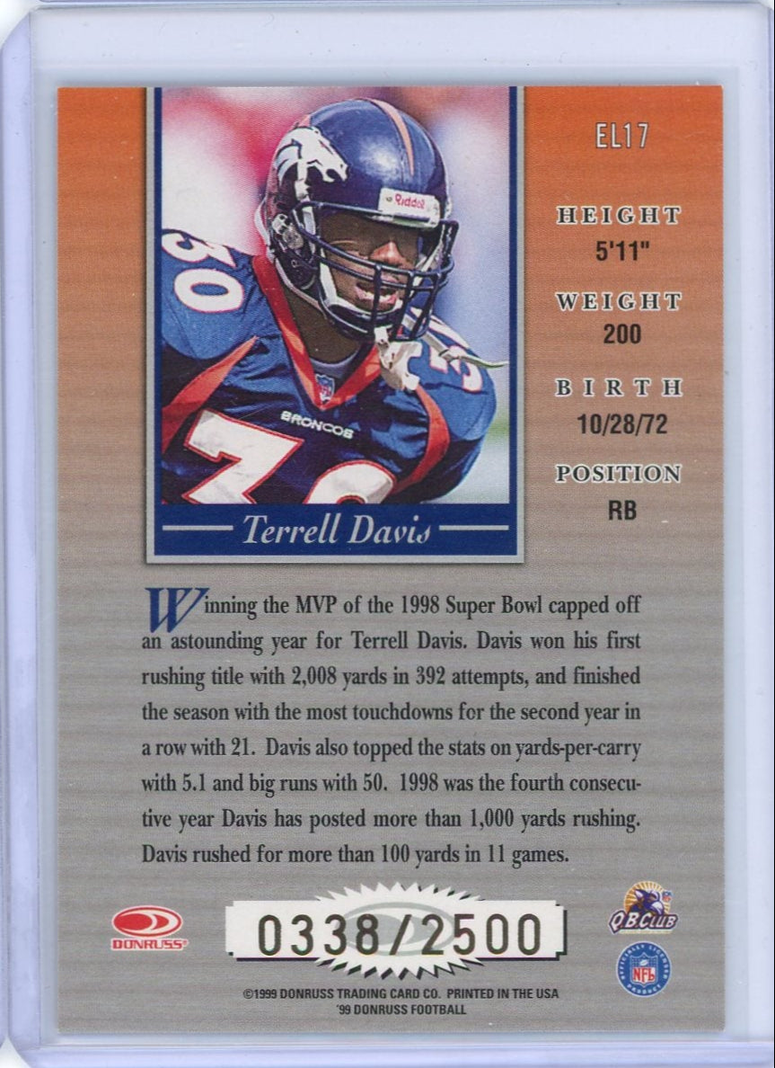 Terrell Davis 1999 Donruss Elite #'d 0338/2500
