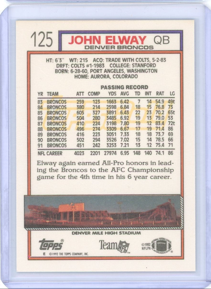 John Elway 1992 Topps Gold #125
