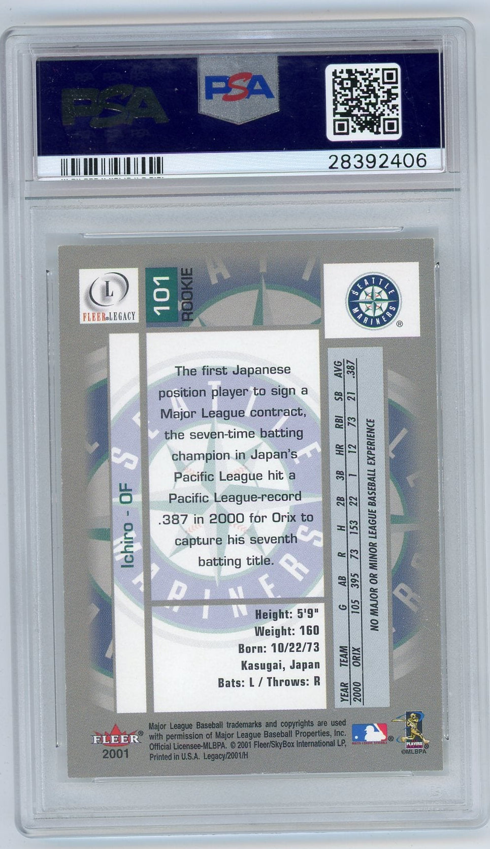 Ichiro 2001 Fleer Legacy #'d 469/799 PSA 8
