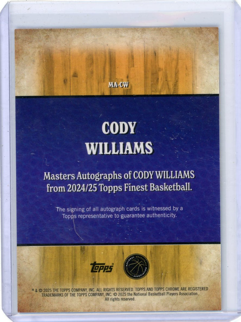 Cody Williams 2024-25 Topps Finest Masters Auto Blue Xfractor 