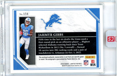 Jahmyr Gibbs 2023 Panini Limited Rookie Patch Autograph #'d 21/75