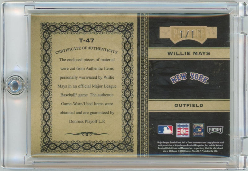 Willie Mays 2005 Playoff Prime Cuts Triple Jersey Bat Relic Autograph 