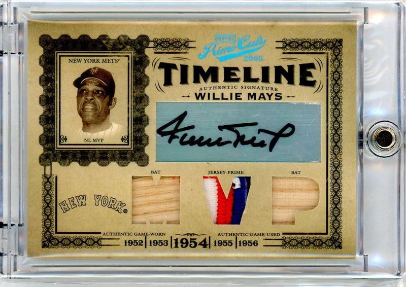Willie Mays 2005 Playoff Prime Cuts Triple Jersey Bat Relic Autograph 