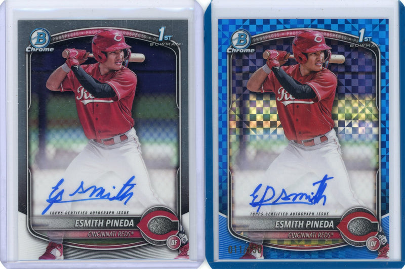 Esmith Pineda 2025 1st Bowman Chrome 2-card lot auto blue xfractor /150 + base