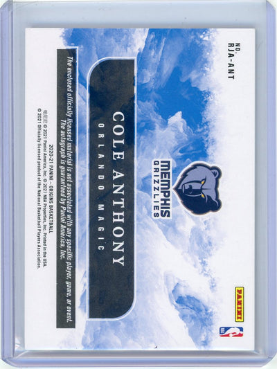 Cole Anthony 2020 Panini Origins Rookie Patch Autograph Red #'d 12/75