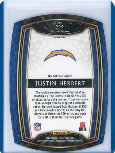 Justin Herbert 2020 Panini Select light blue prizm die-cut club level rookie card