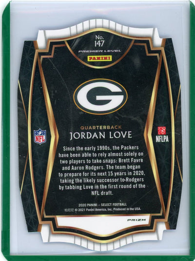 Jordan Love 2020 Panini Select light blue prizm die-cut premier level rookie card