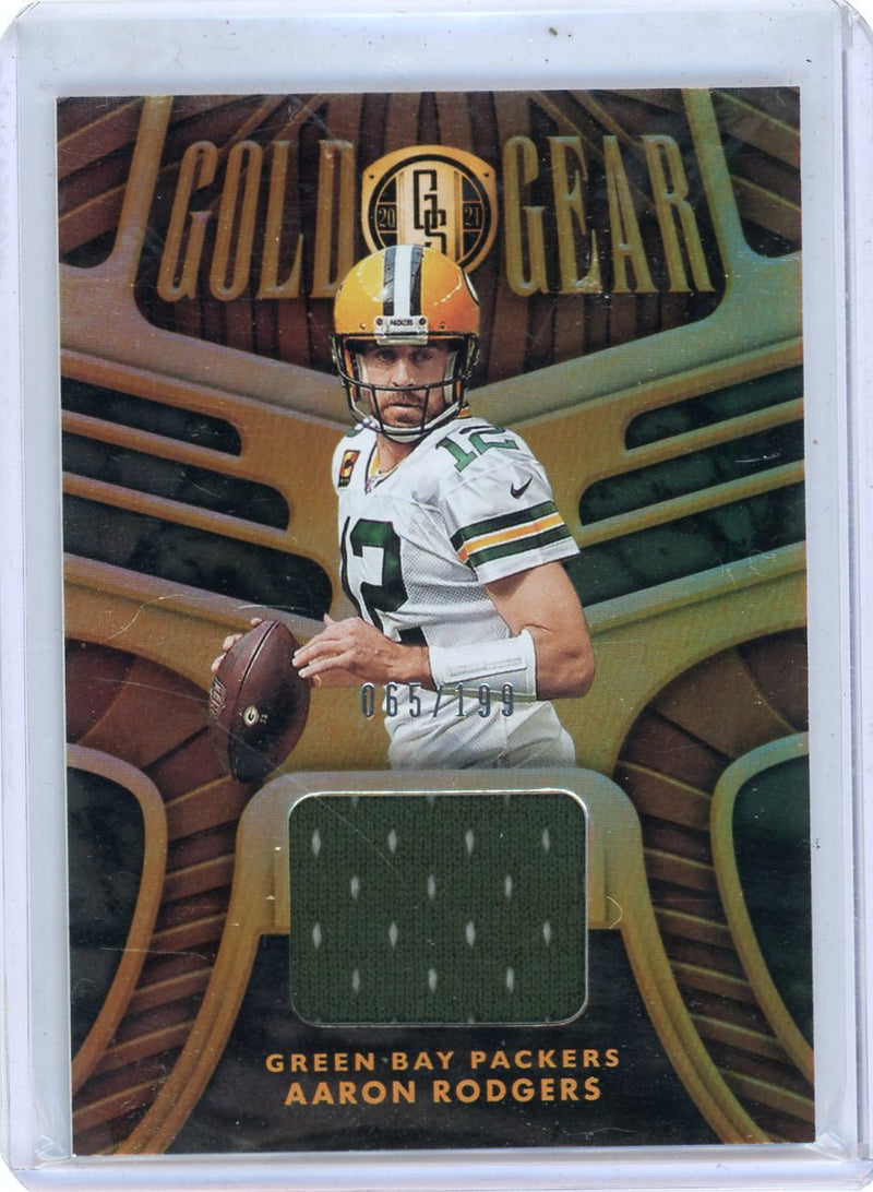 Aaron Rodgers 2021 Panini Gold Standard Gold Gear jersey relic 