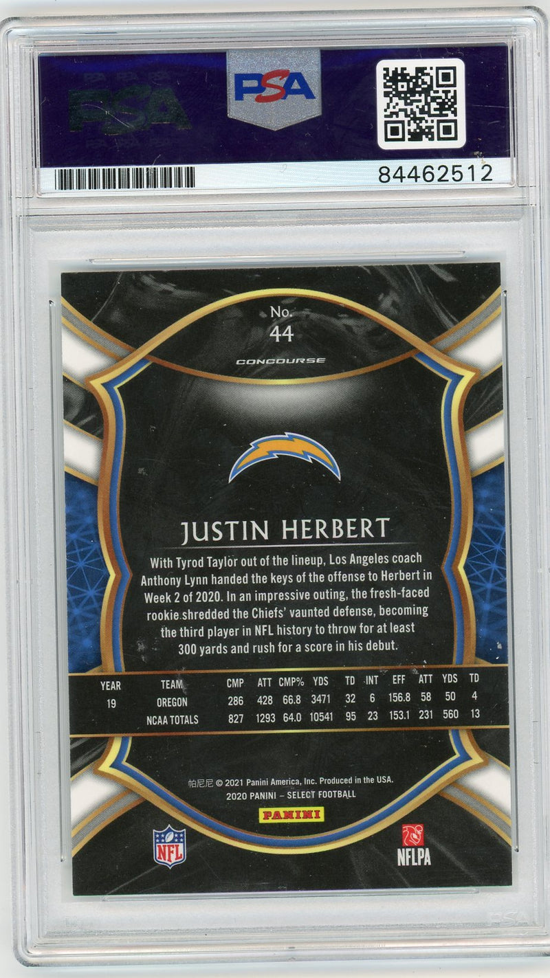 Justin Herbert 2020 Panini Select Rookie In-Person Autograph PSA 10