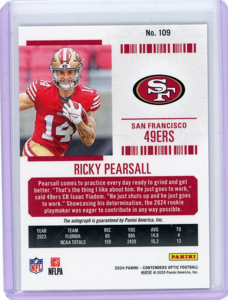 Ricky Pearsall 2024 Panini Contenders Optic Rookie Ticket Autograph