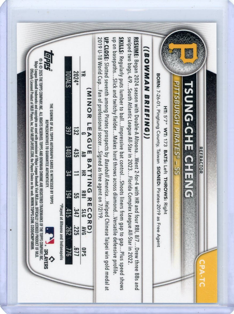 Tsung-Che Cheng 2025 1st Bowman Chrome autograph refractor 