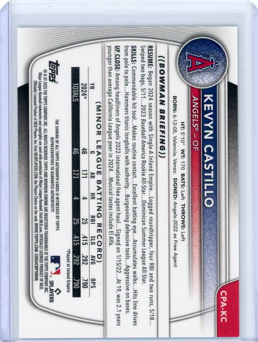 Kevyn Castillo 2025 1st Bowman Chrome autograph