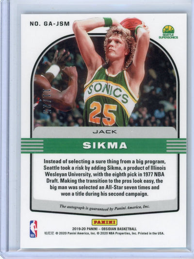 Jack Sikma 2019-20 Panini Obsidian autograph green etch prizm #'d 11/25