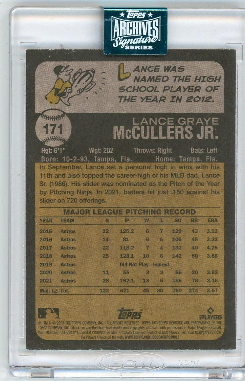 Lance McCullers Jr. 2024 Topps Archivers Signatures autograph 