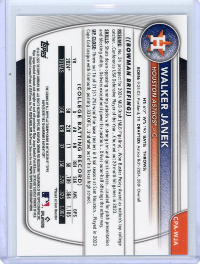 Walker Janek 2025 1st Bowman Chrome autograph