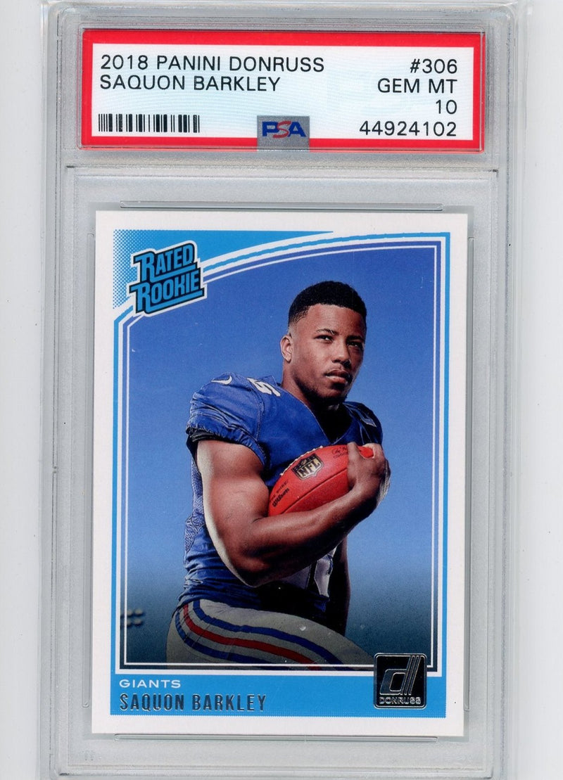 Saquan Barkley 2018 Panini Donruss rookie card PSA 10