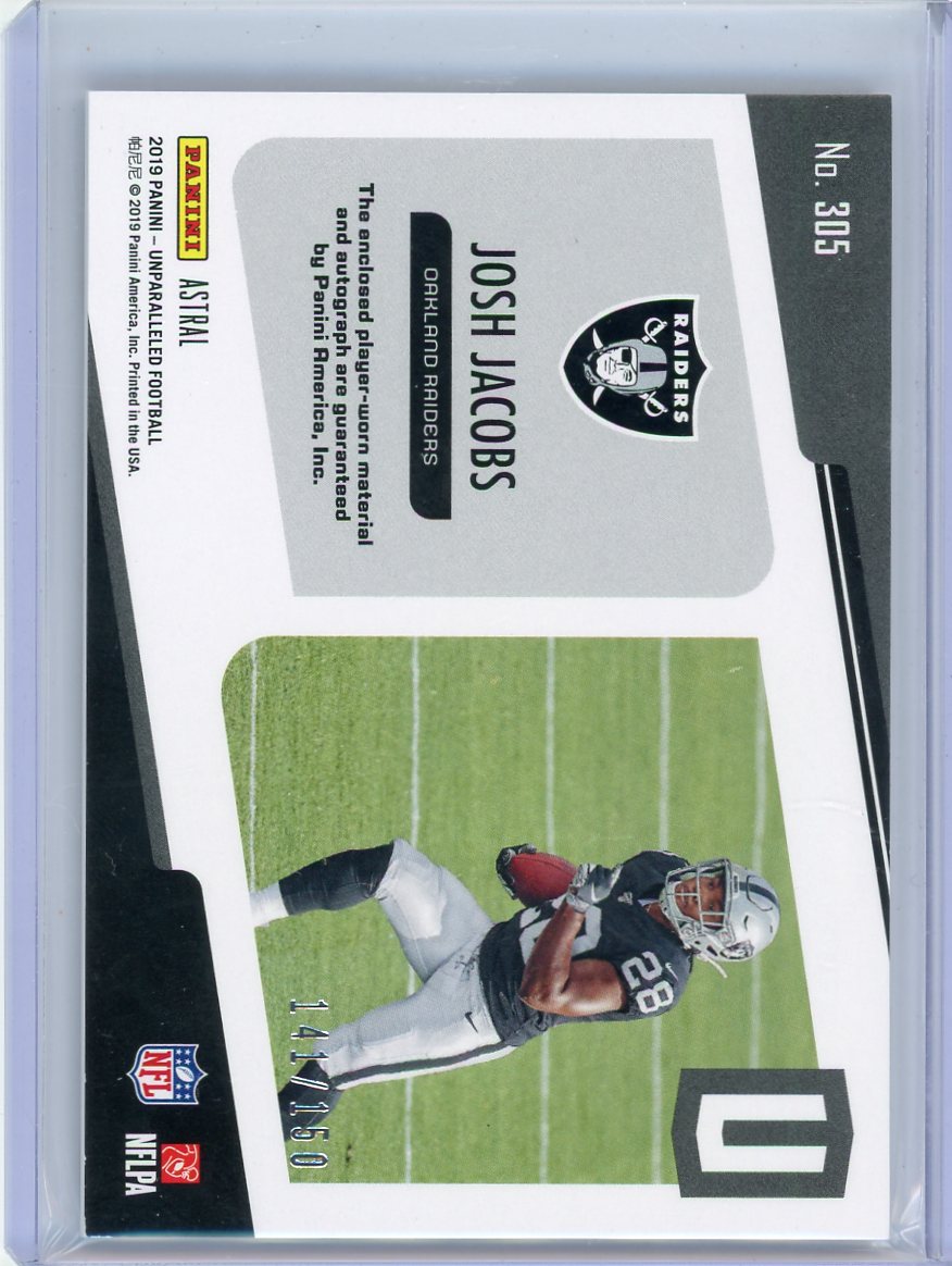 Josh Jacobs 2019 Panini Unparalleled Football Astral Rookie Patch Autograph #'d 141/150