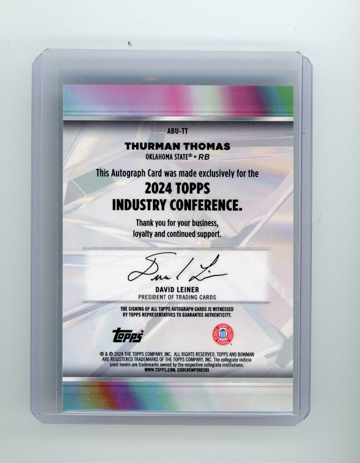 Thurman Thomas 2024 Topps Bowman University Industry Conference Exclusive Promo autograph