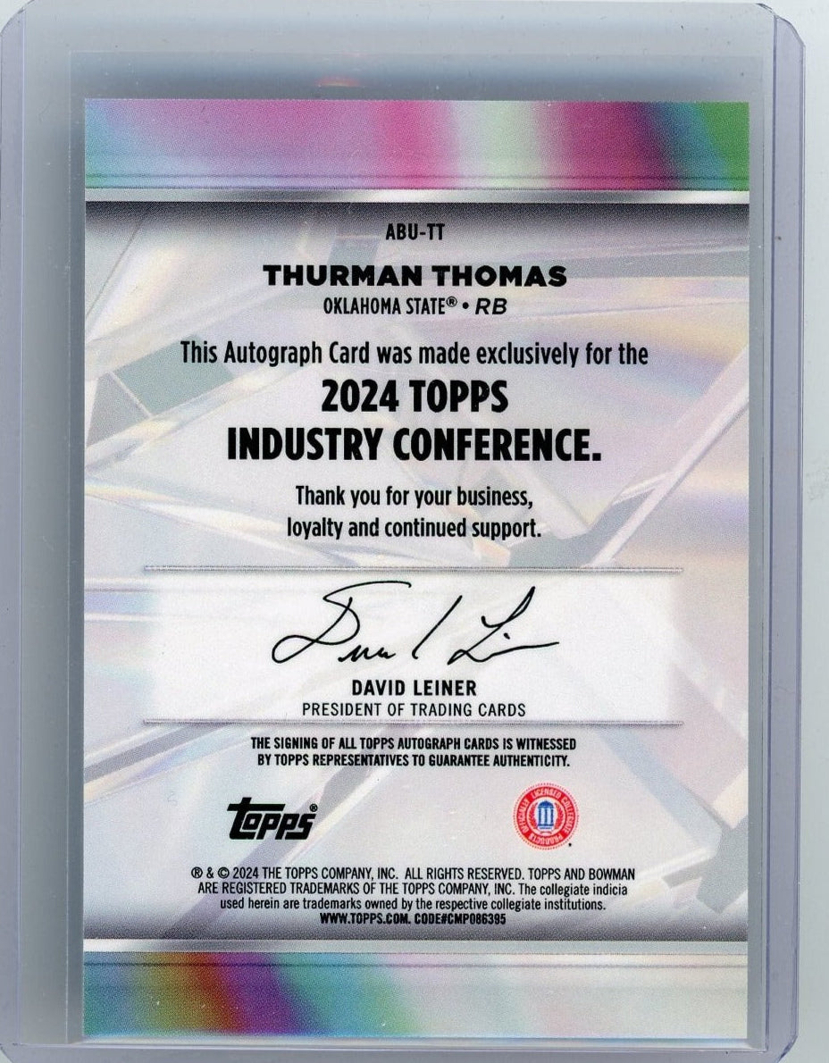 Thurman Thomas 2024 Topps Bowman University Industry Conference Exclusive Promo autograph